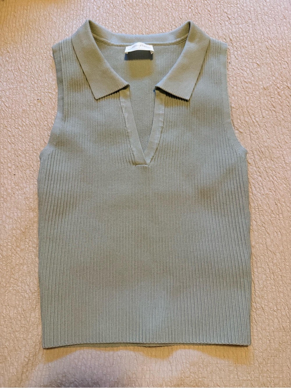 Sleeveless Polo Knit Tank Top - Light Sage
